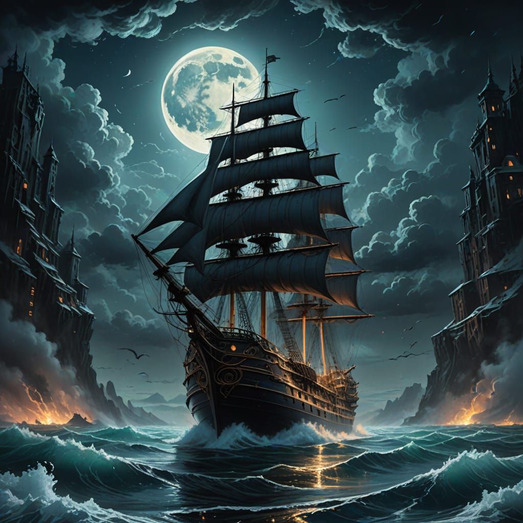 Majestic Copper-Hulled Tall Ship in Winter Storm