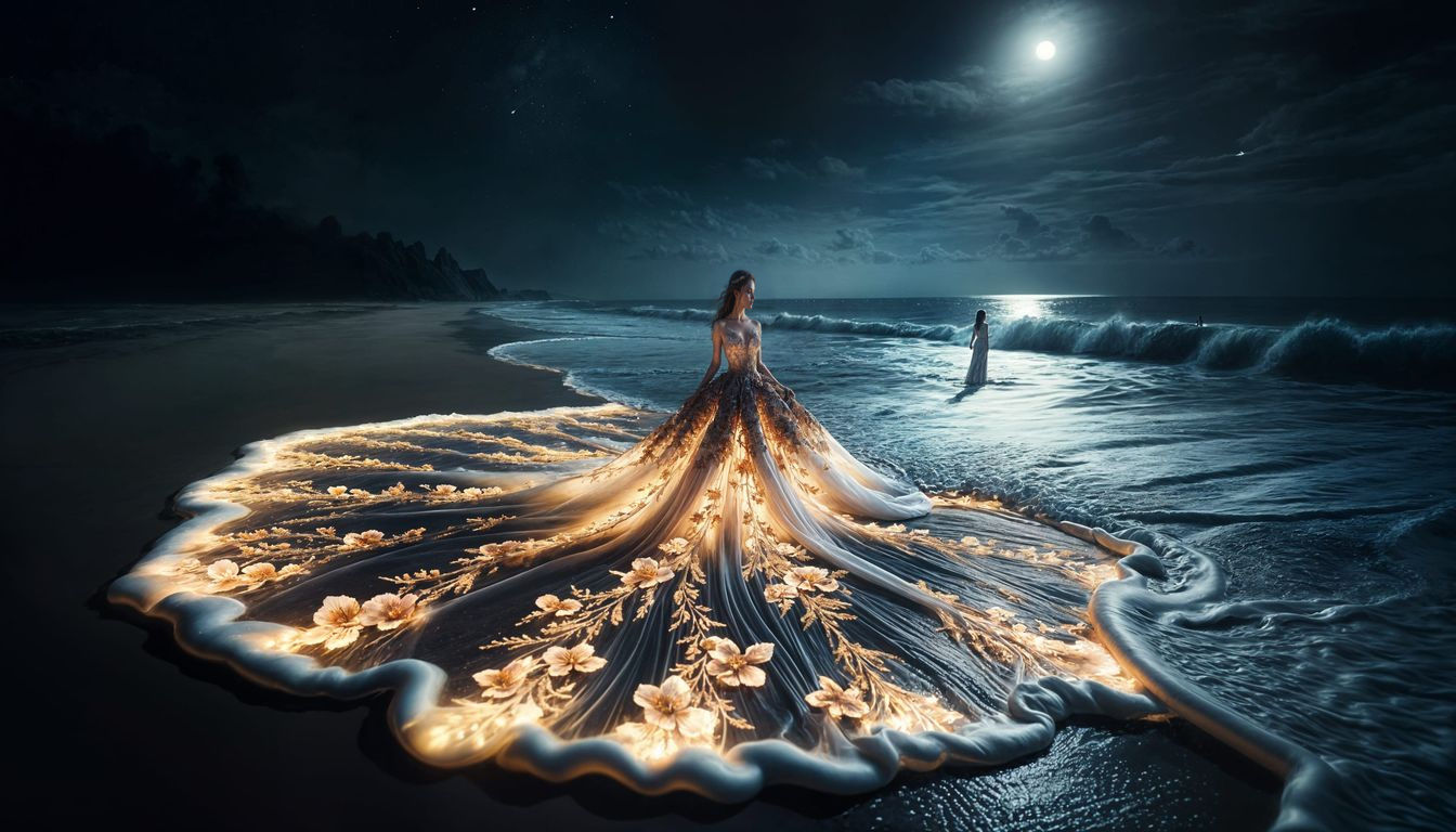South Asian Goddess Illuminates the Night Sea with Radiant F...