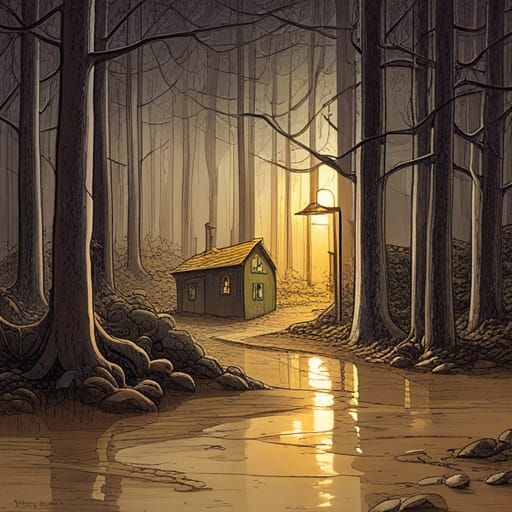 Stranger at Cottage Door: Moebius-Style Concrete Art