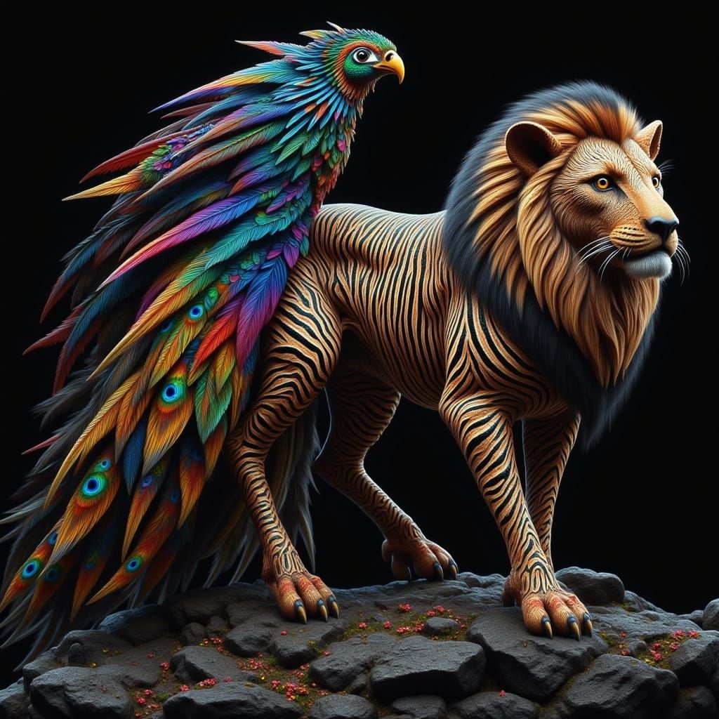 Majestic, Cyberpunk-Inspired Creature with Lion Head, Zebra ...