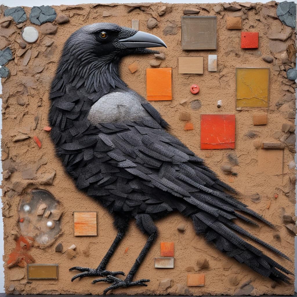 Recycled Crow Sculpture in Urban Setting