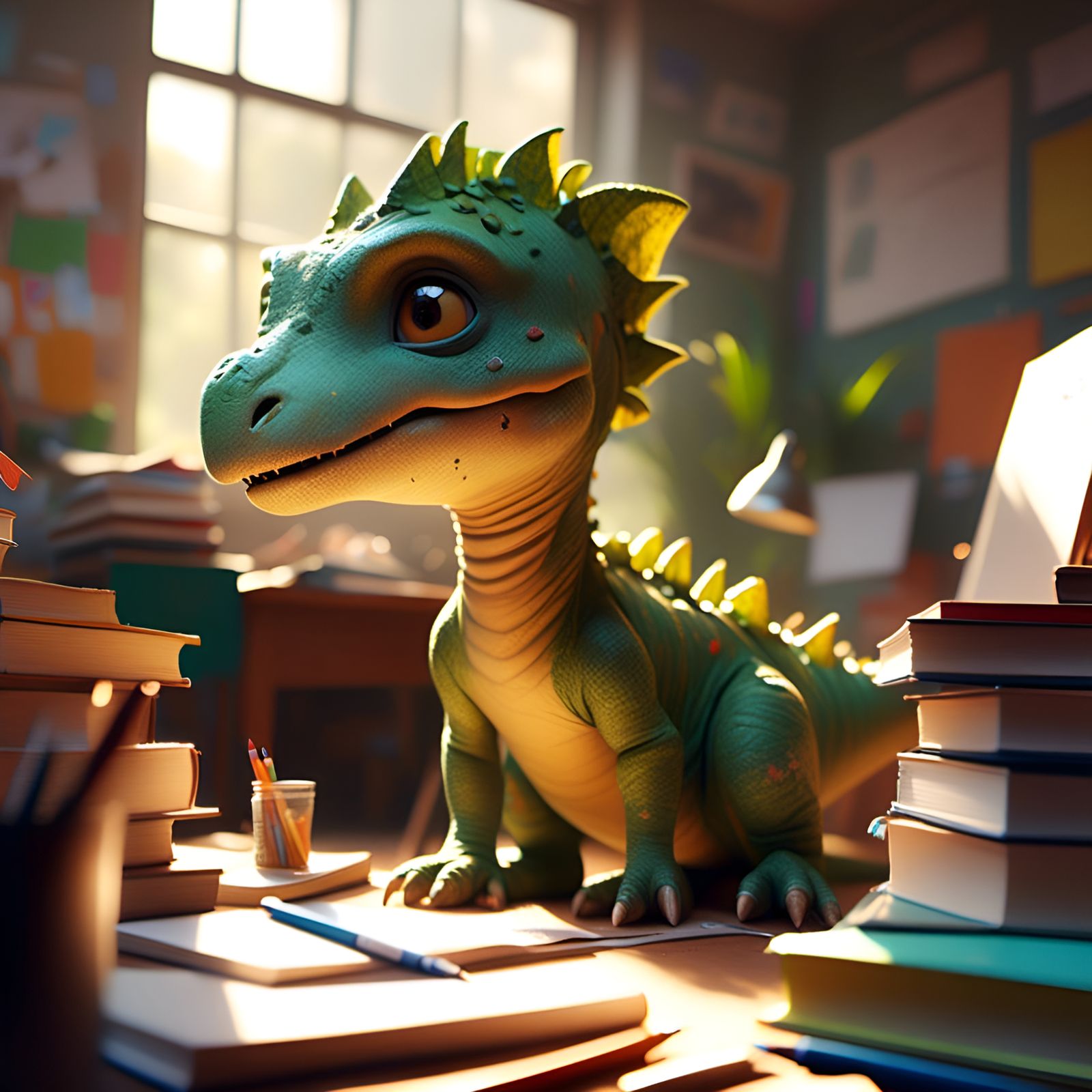 Adorable Chibi Dinosaur Girl Attends School