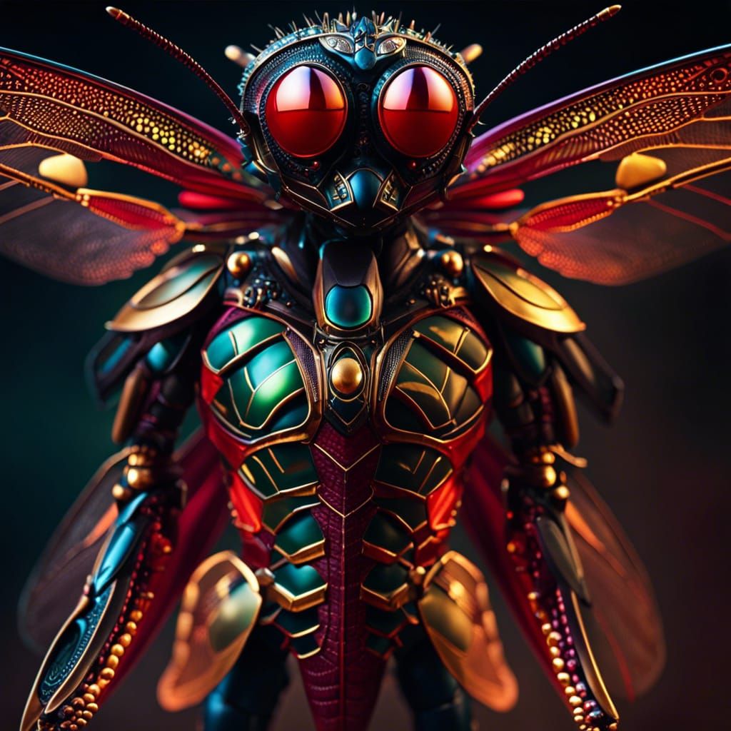 Iridescent Dragonfly Superhero in Hyperrealistic Style