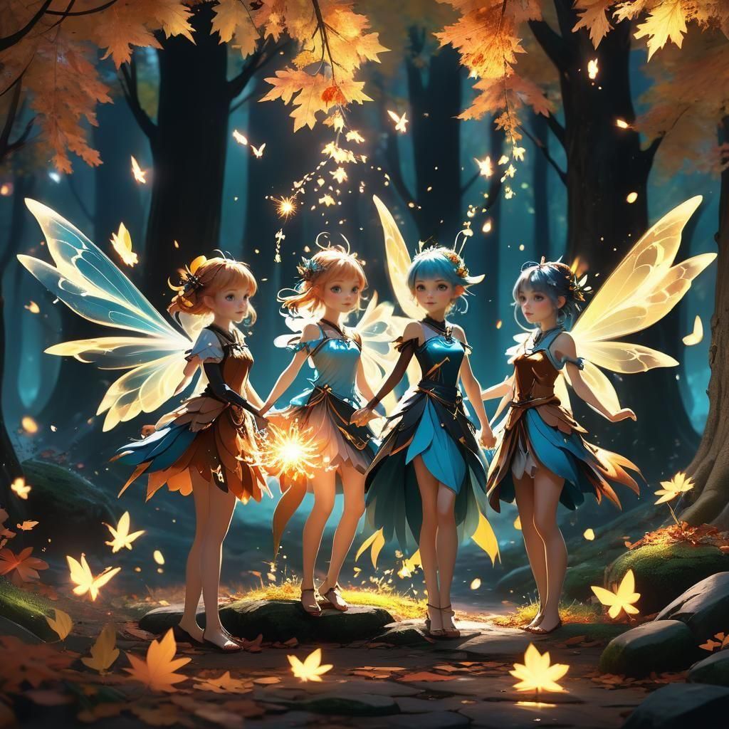 Magical Season Fairies Gather in Enchanted Forest