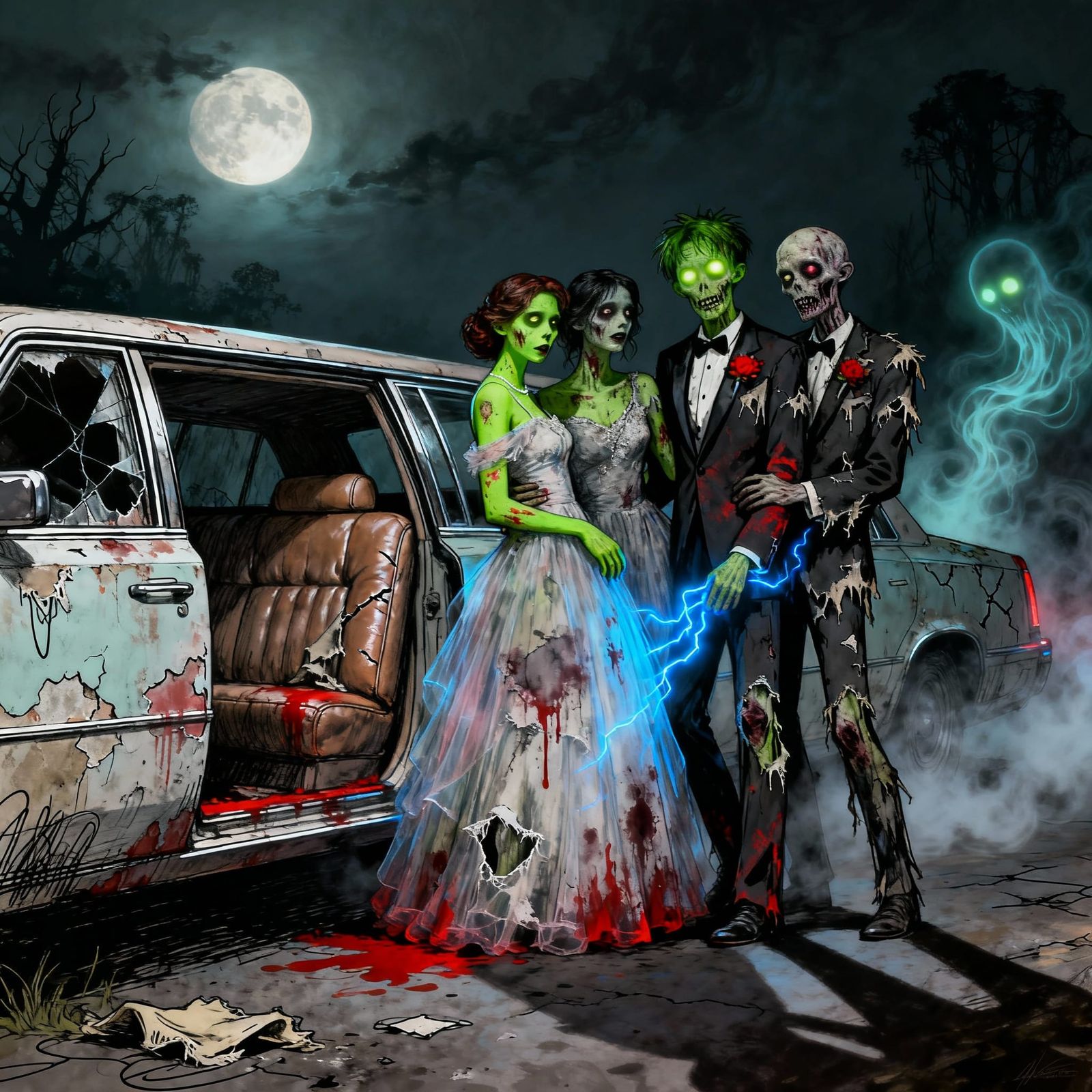 Zombie Prom Night: Eerie Moonlight & Sketch Limousine