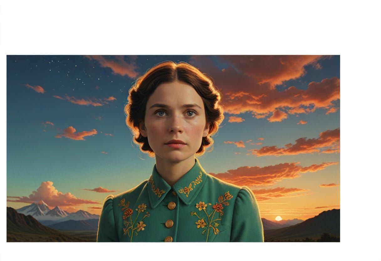 Vintage Poster Style Woman Gazing at Sunset