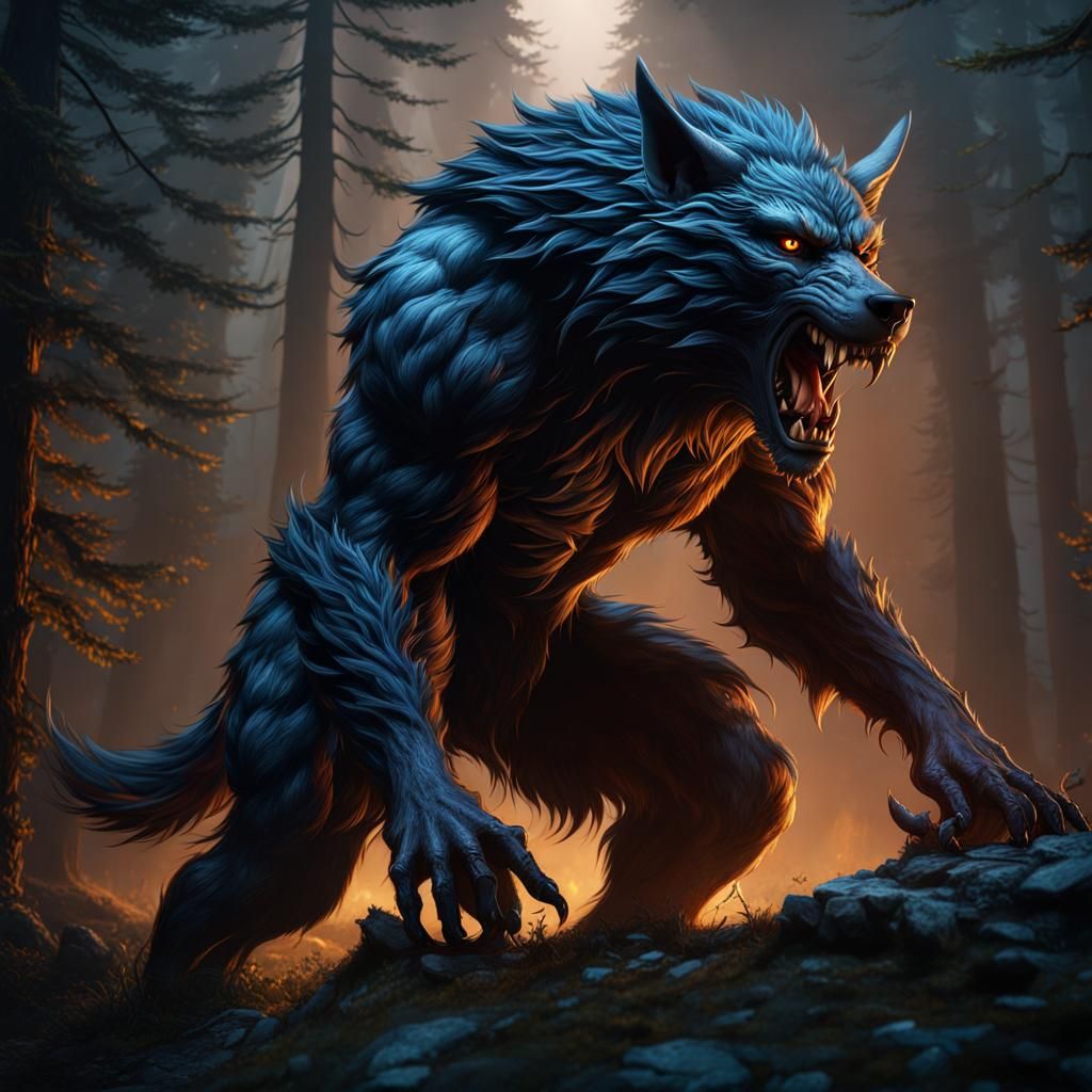 Detailed Werewolf Transformation Fantasy Concept Art