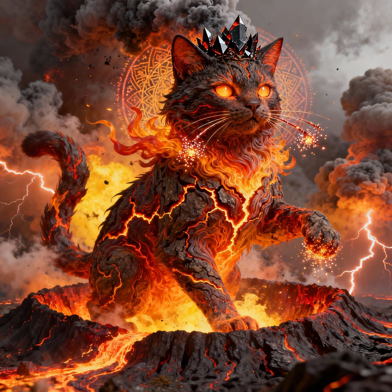 Volcanic Cat Deity Emerges From Inferno