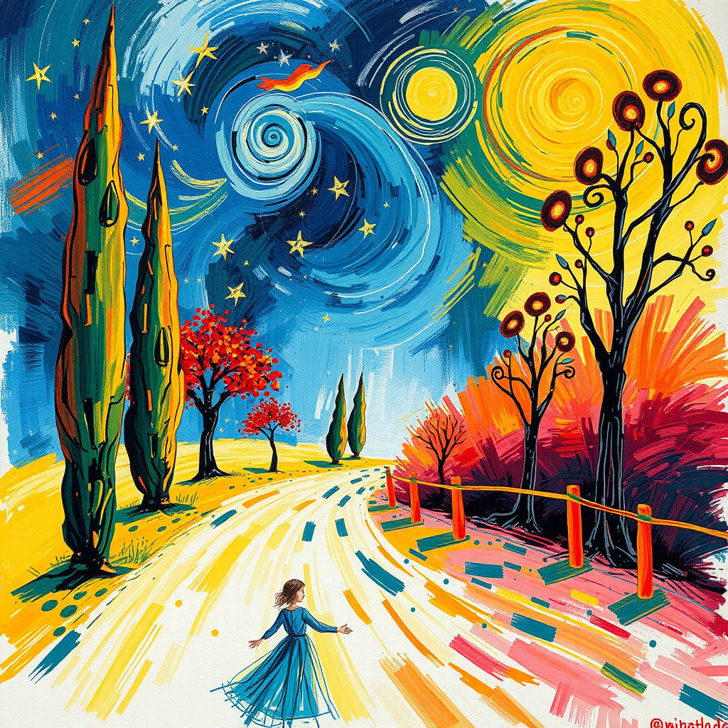 Childlike Whimsical Scene in Felt-Tip Pen Style