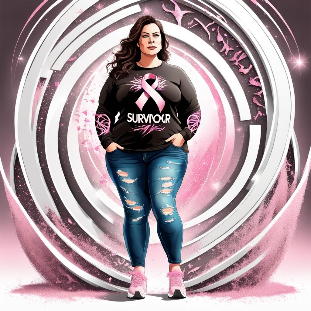 Survivor: Breast Cancer Awareness Ribbon in 3D Fractal Art