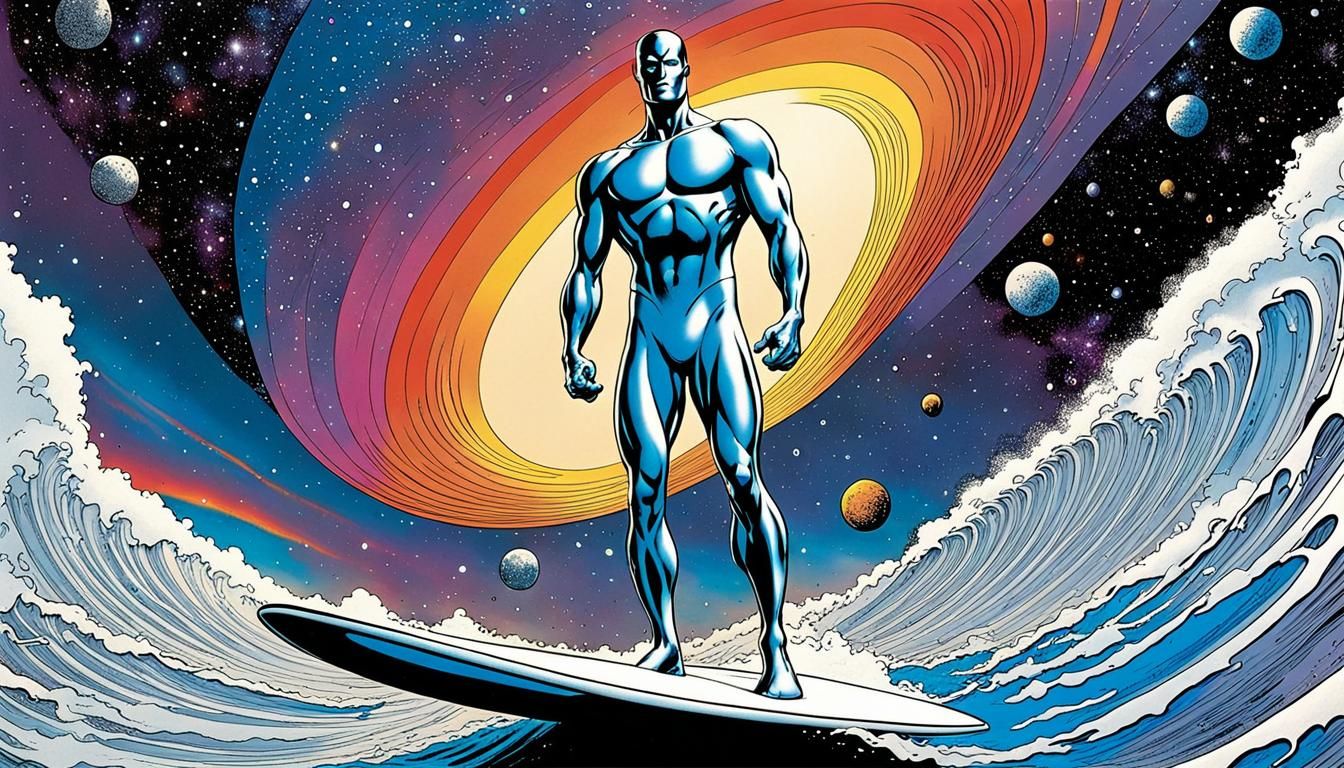Silver Surfer on Cosmic Journey, Comic Book Style