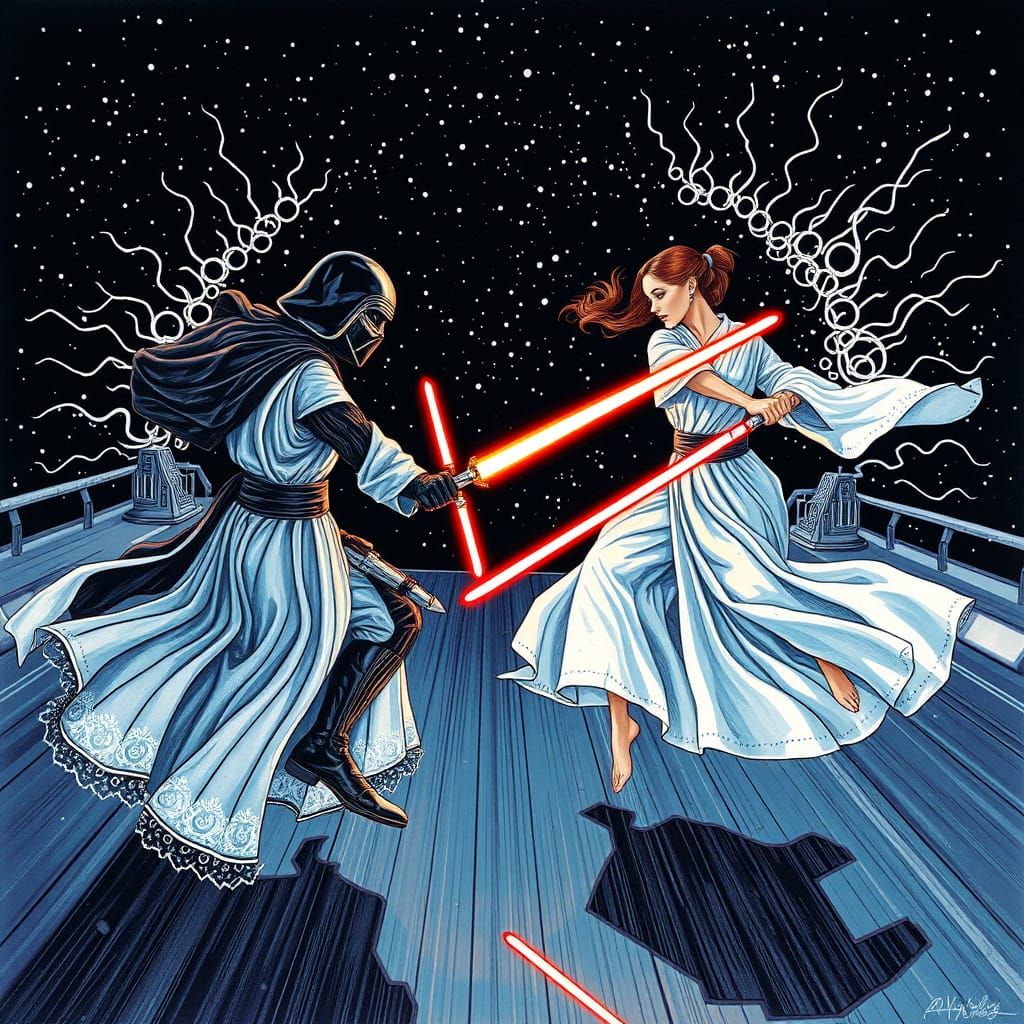 Jedi vs Kylo Ren in Kalamkari Style