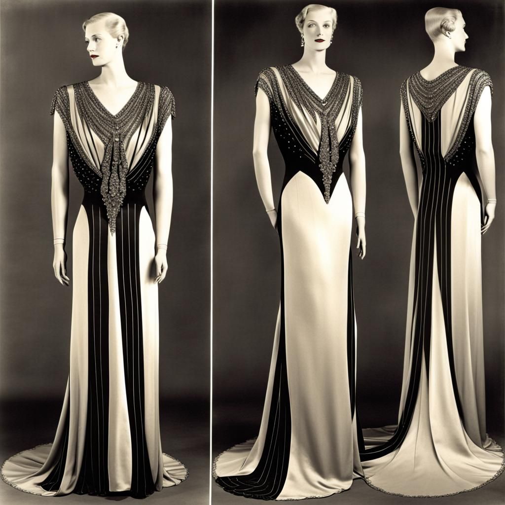 1930s Beaded Evening Gown in Art Deco Style
