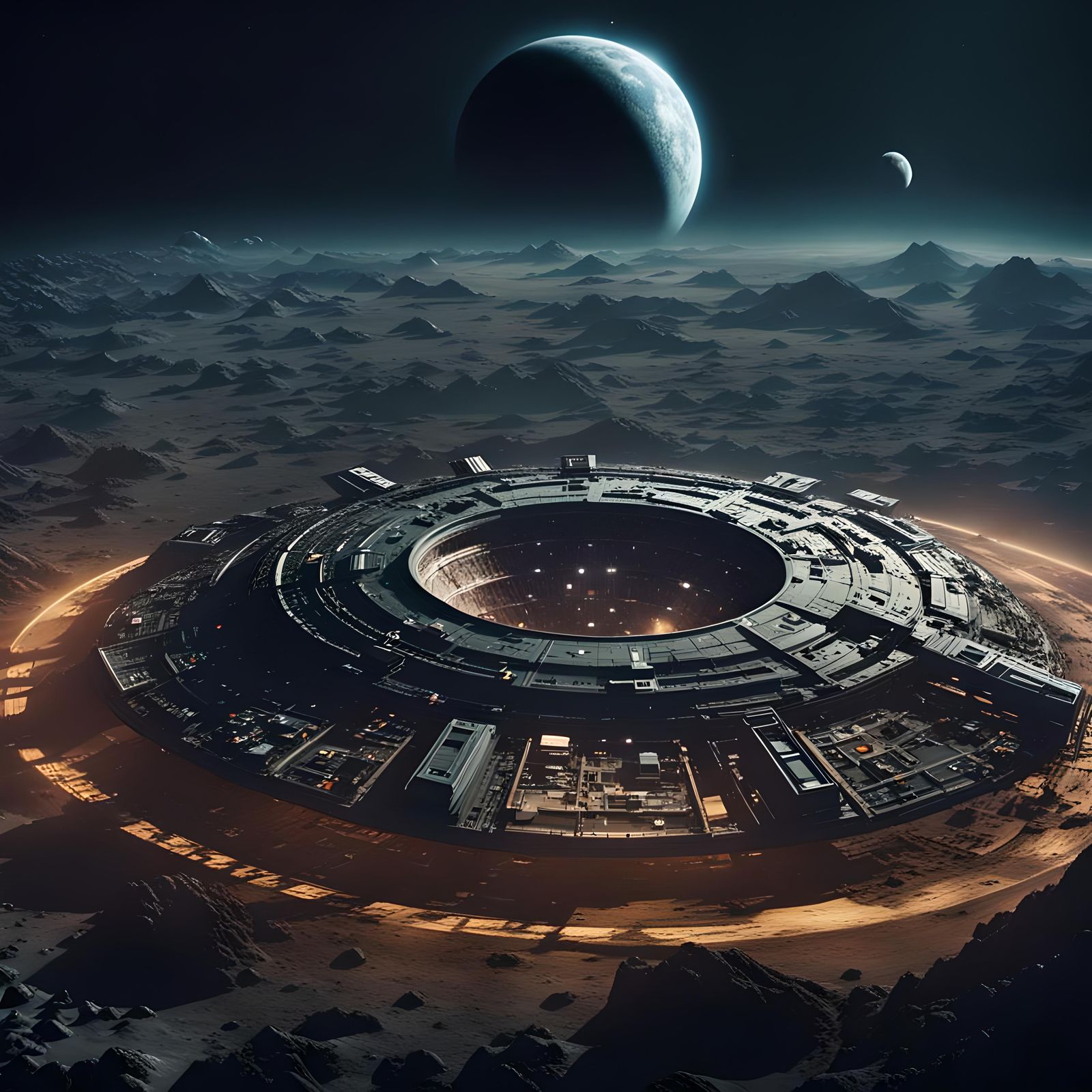 Sci-Fi Lunar City with Earth in Background