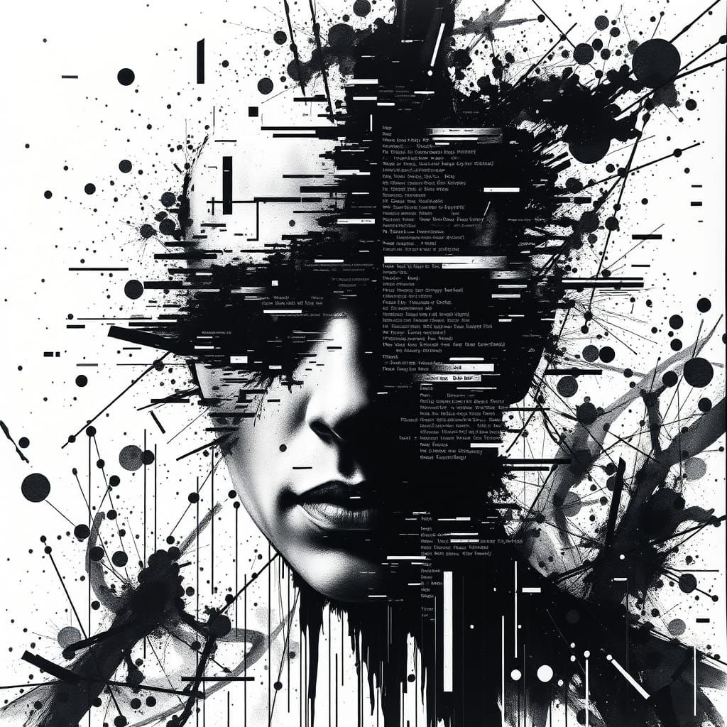 Distorted Monochrome Portrait in Cyberpunk Aesthetic