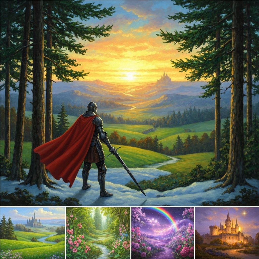 Knight in Winter Landscape at Golden Sunset