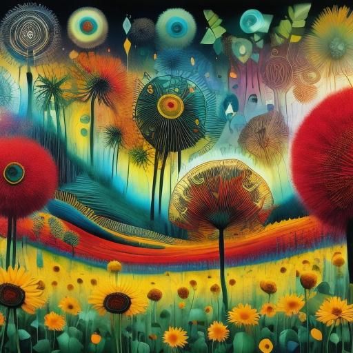 Surreal Flower Fairy in Vibrant Sunflower Field