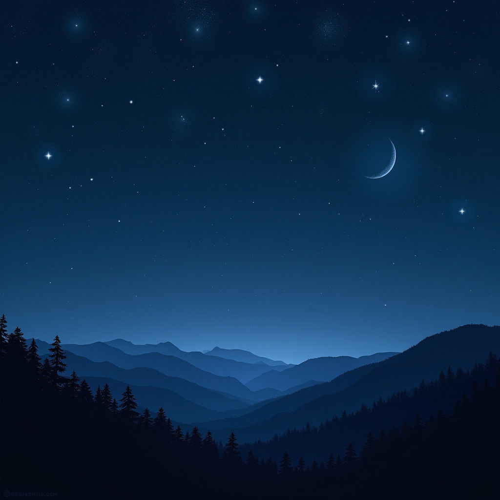 Nocturnal Landscape with Crescent Moon in Rothko Style