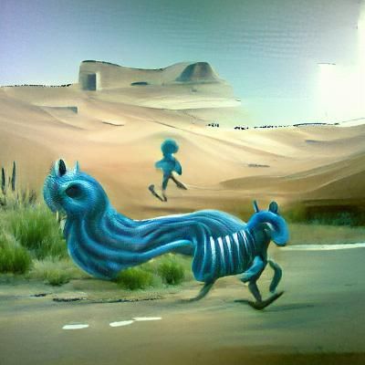 Blue Horse Running in Desert, Old Painting Style