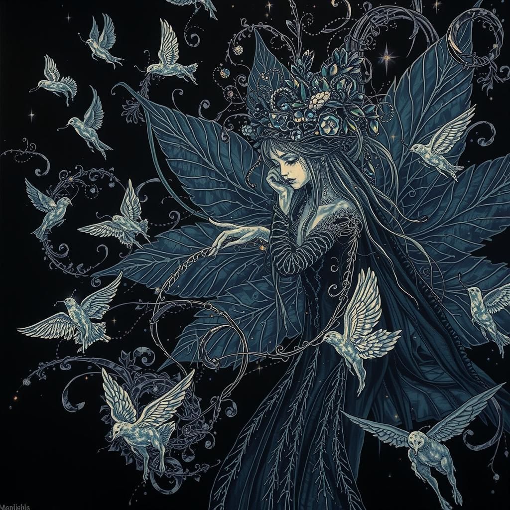 Ethereal Woman in Shadows with Crystalline Accents