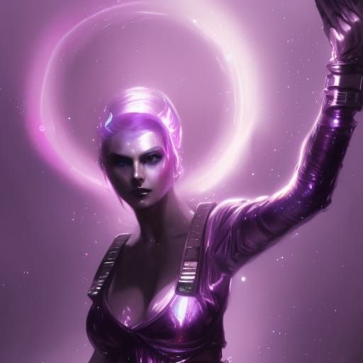 Neon Android Woman in Dystopian Watercolor Style