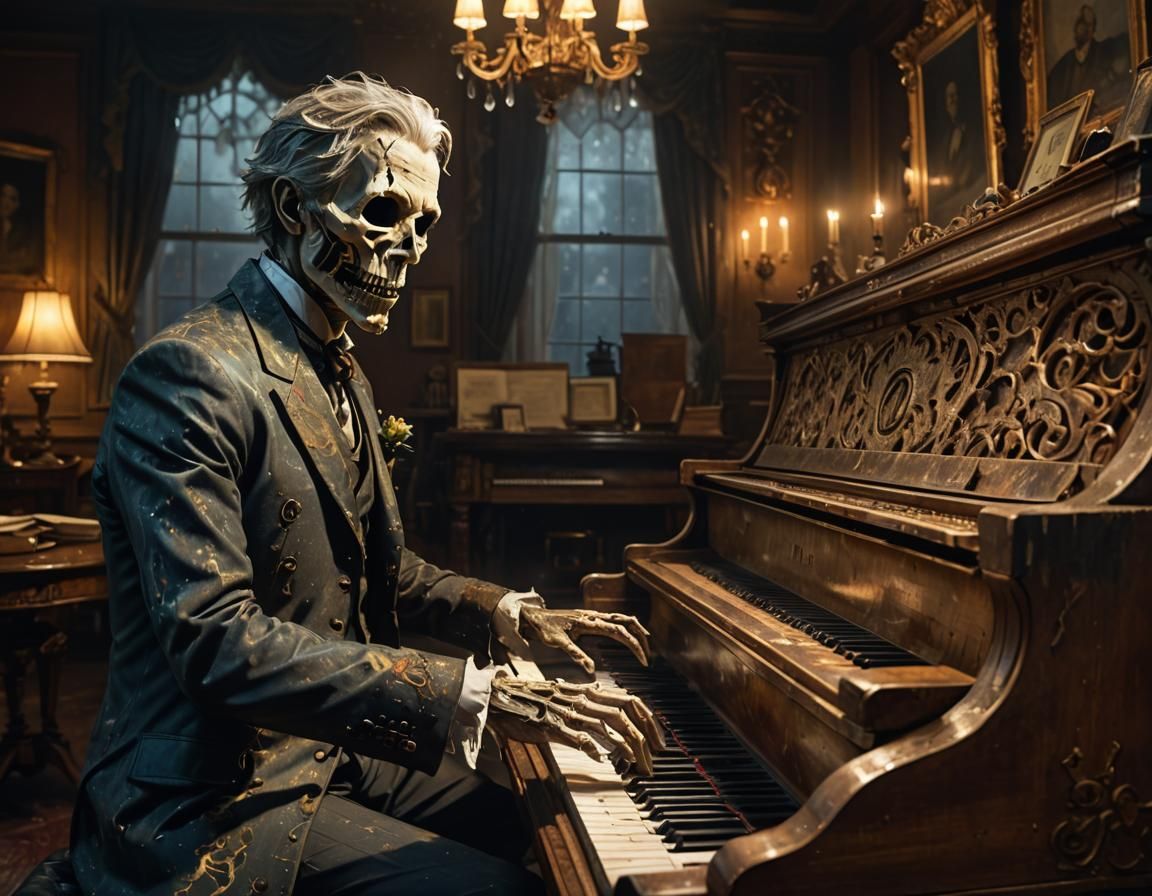 Victorian Ghost Pianist in Hyperrealistic Style