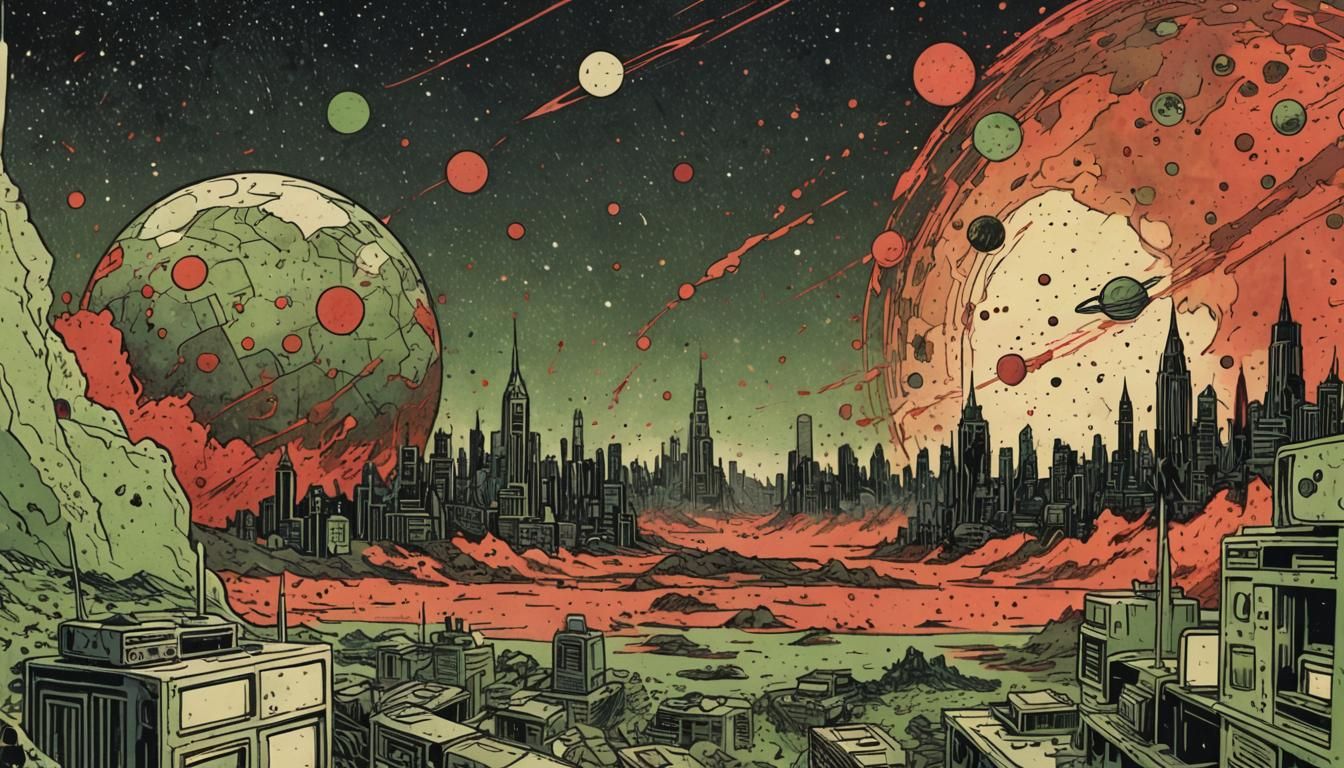 Retrofuturistic Cosmic City Soars Through Space