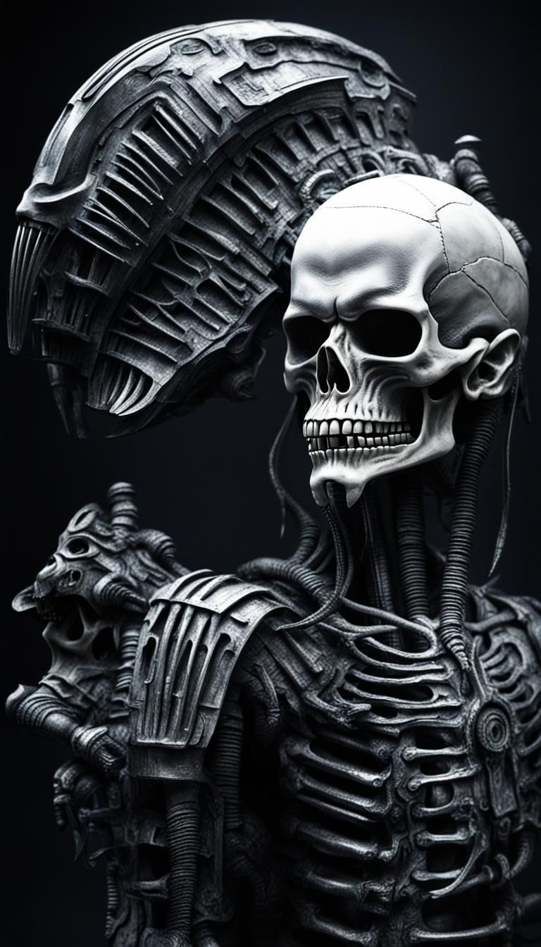 Giger Style Skull with Knife