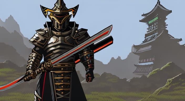 Cyborg Samurai Portrait in Comic Book Style