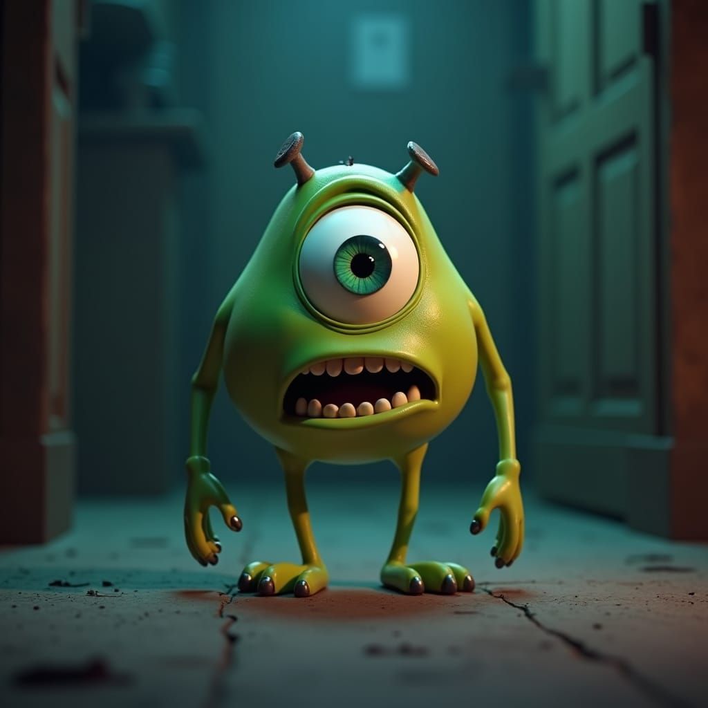 Mike Wazowski in Eerie Environment as Pixar Animation