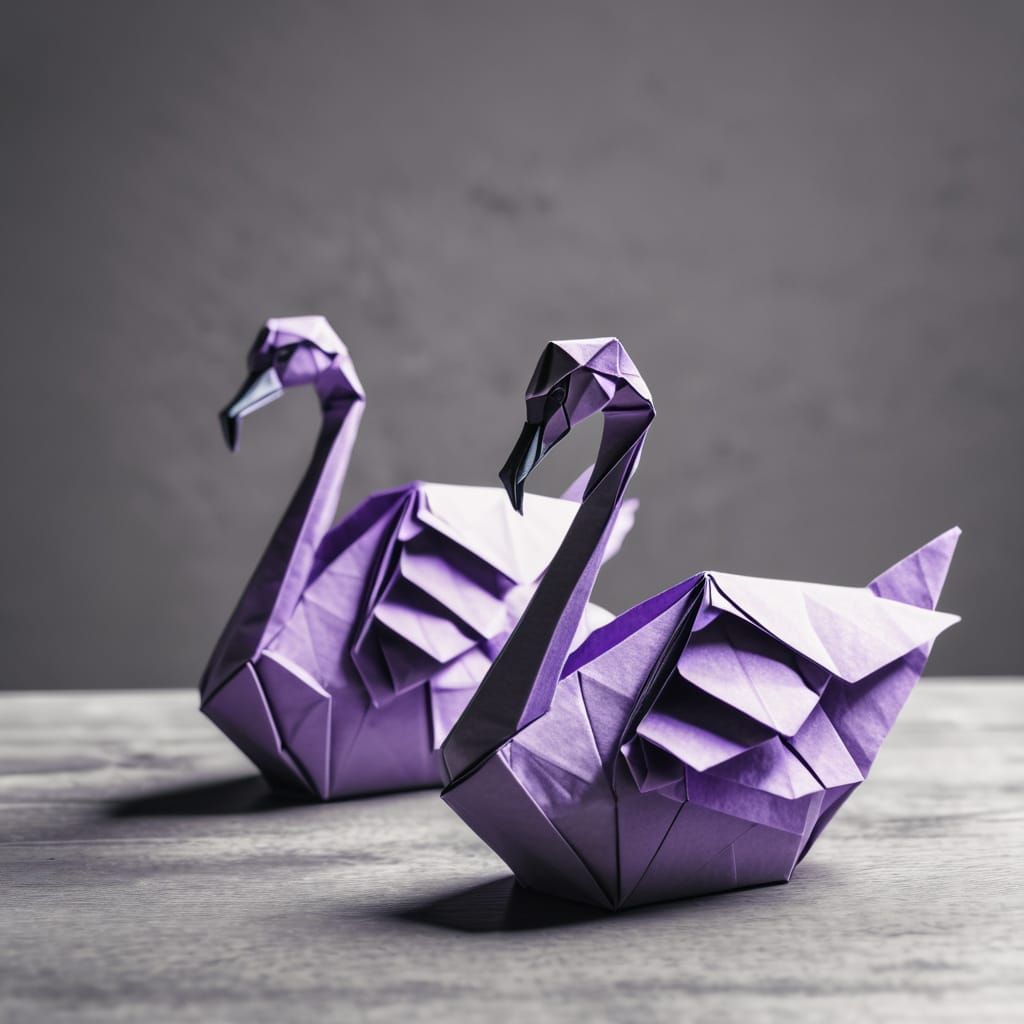 Beautiful Origami Swans in Gray and Purple