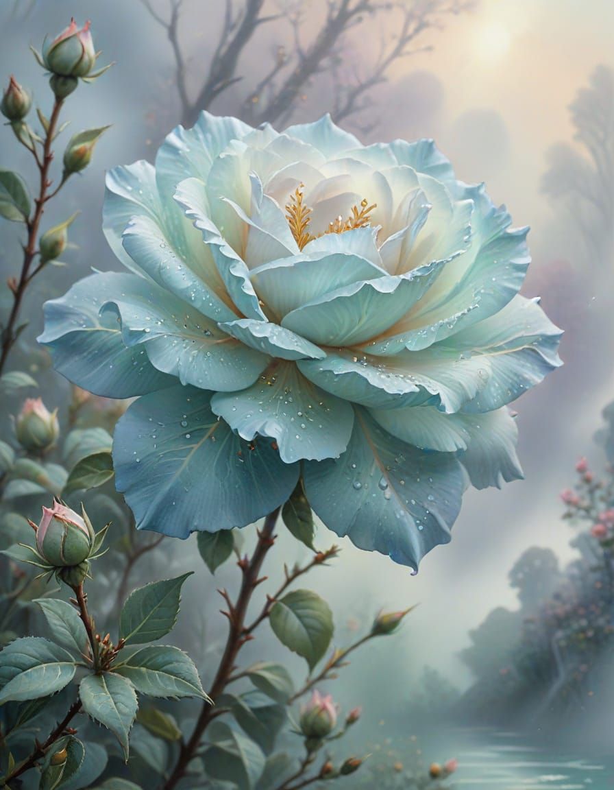 Ethereal Watercolor Tearose Blossom in Soft Muted Hues