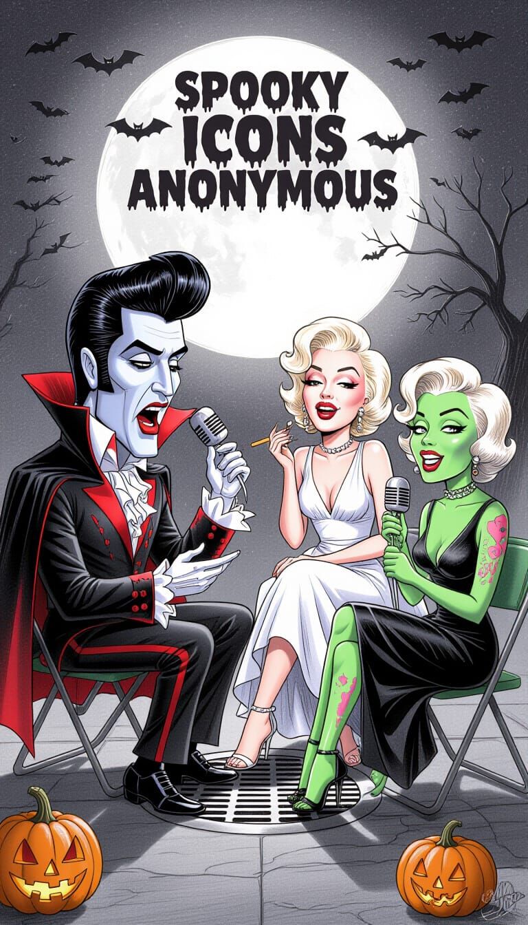 Spooky Icons Anonymous Halloween Caricature Group Therapy