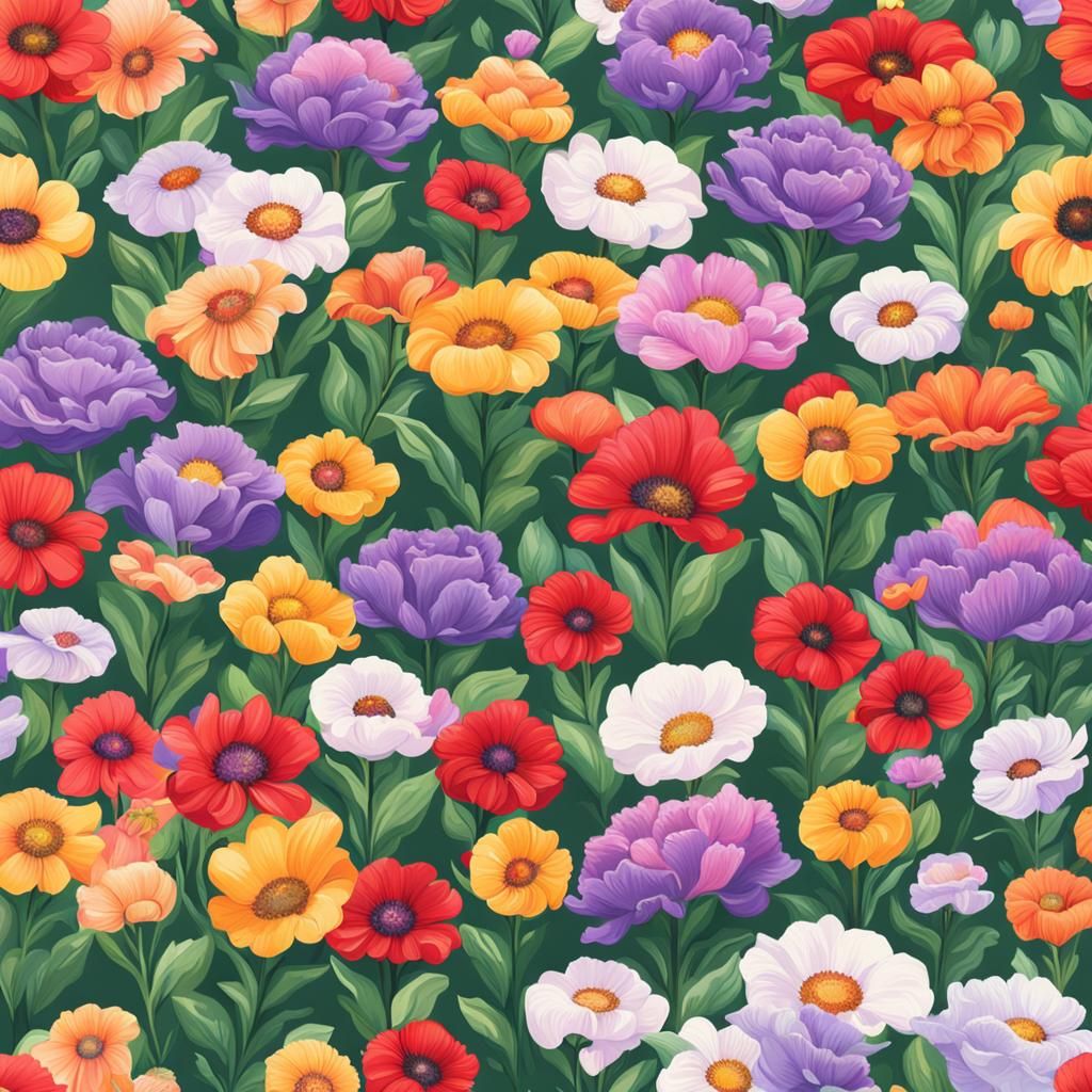 Vibrant Flower Field Created from Random Words