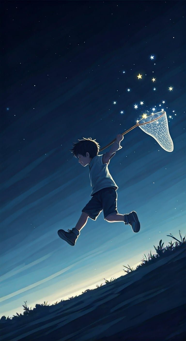 Boy Catches Stars with Net