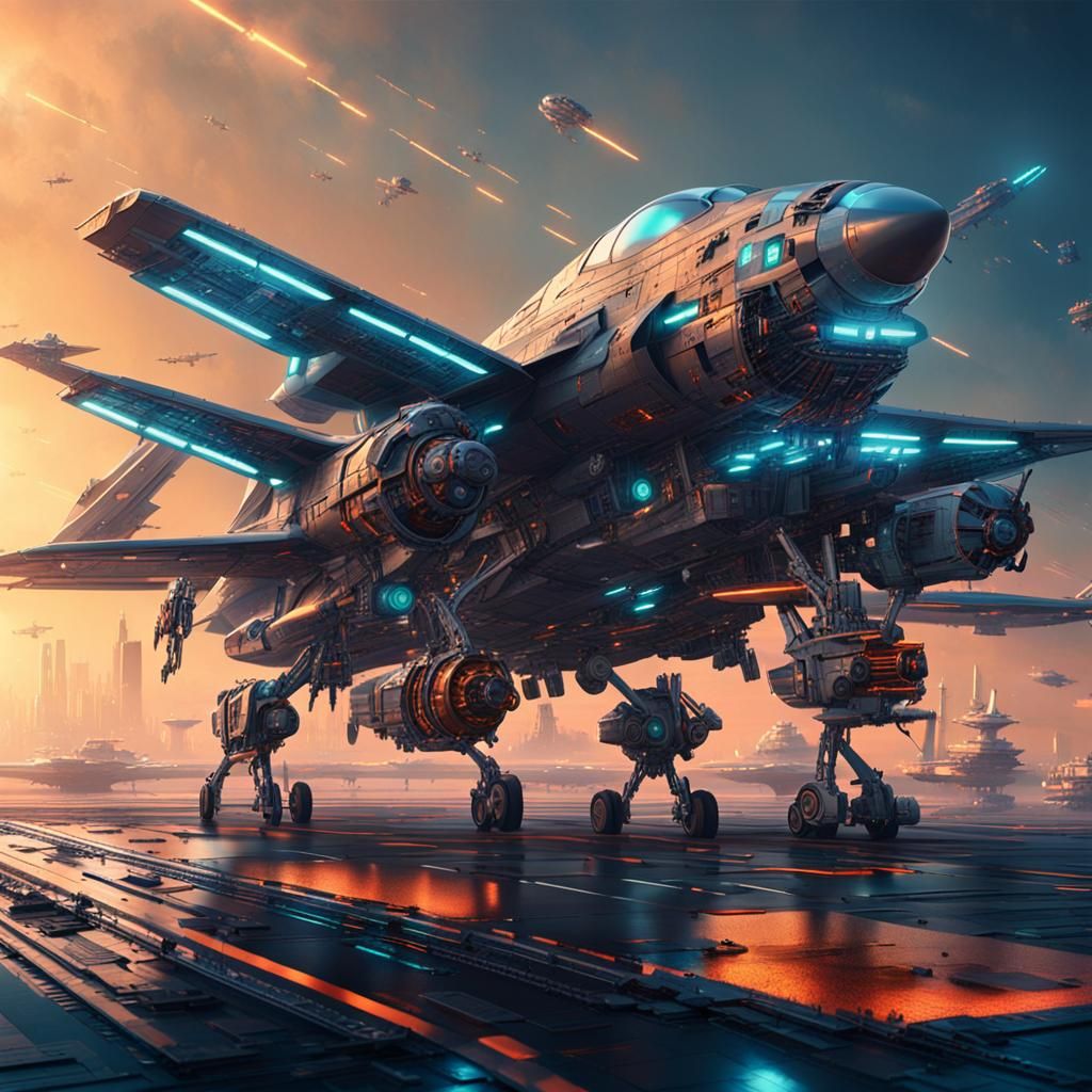 Futuristic High-Tech Plane Takes Off: Sci-Fi Concept Art