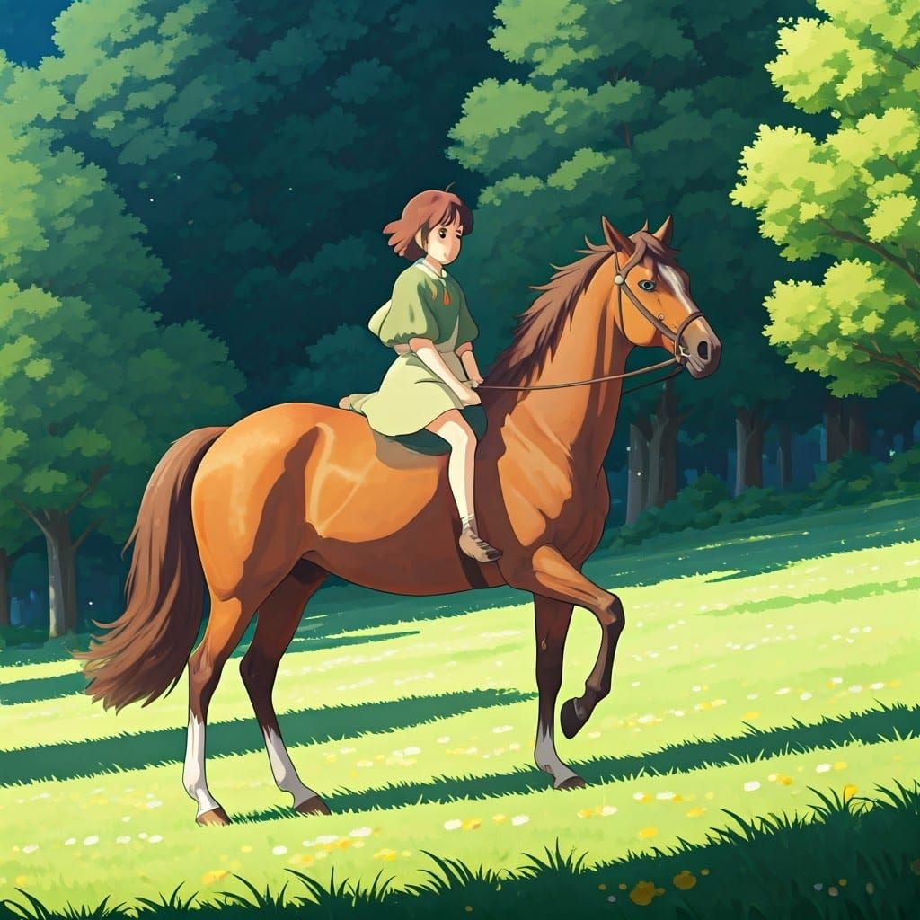 Anime Hybrid Girl with Horse Legs in Ghibli Style