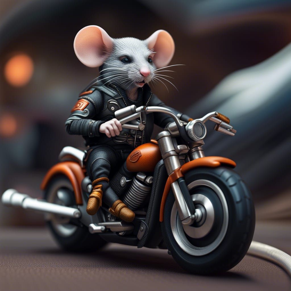 Mouse Biker on Motorcycle in Cyberpunk Style