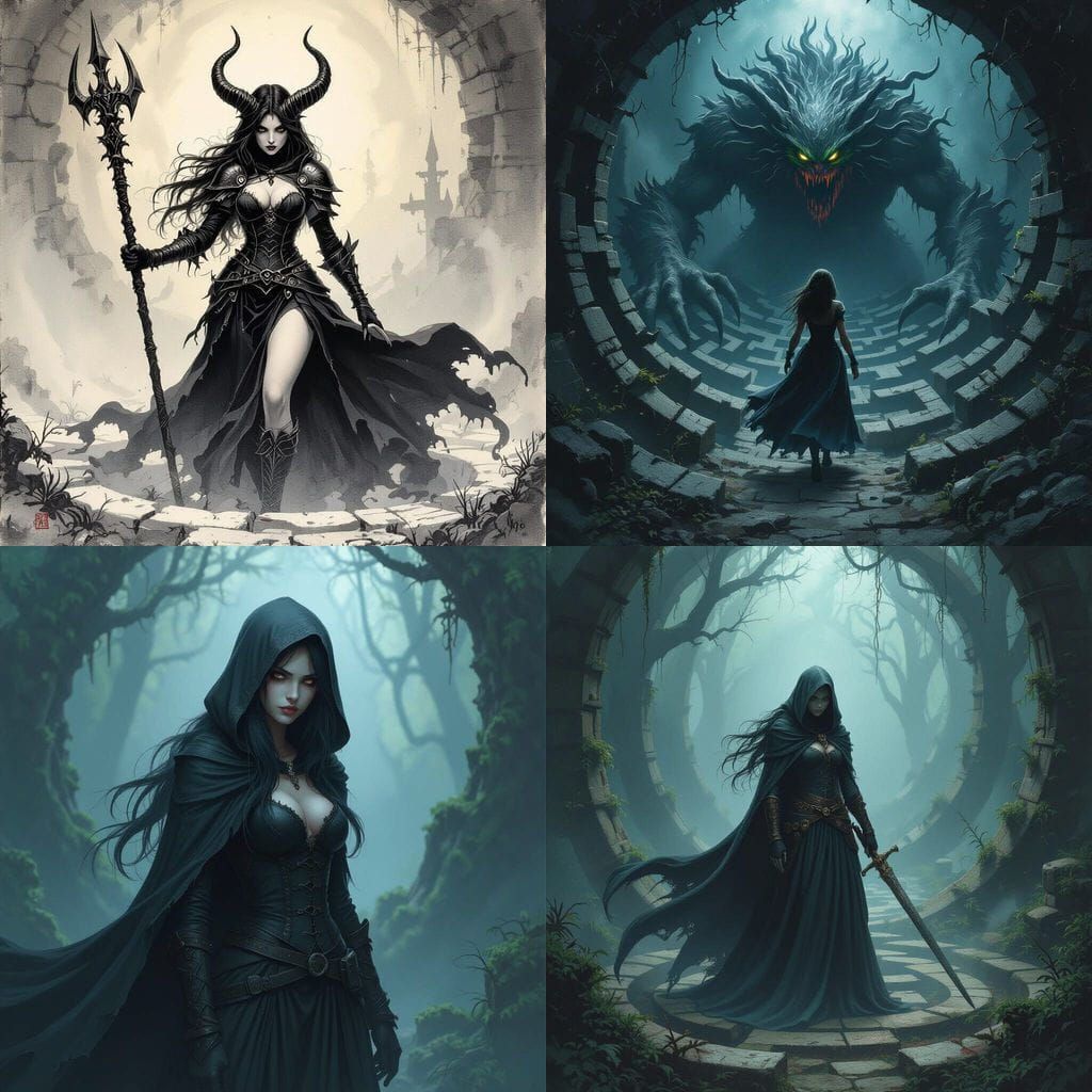 Horror Monster Girl in Dark Maze