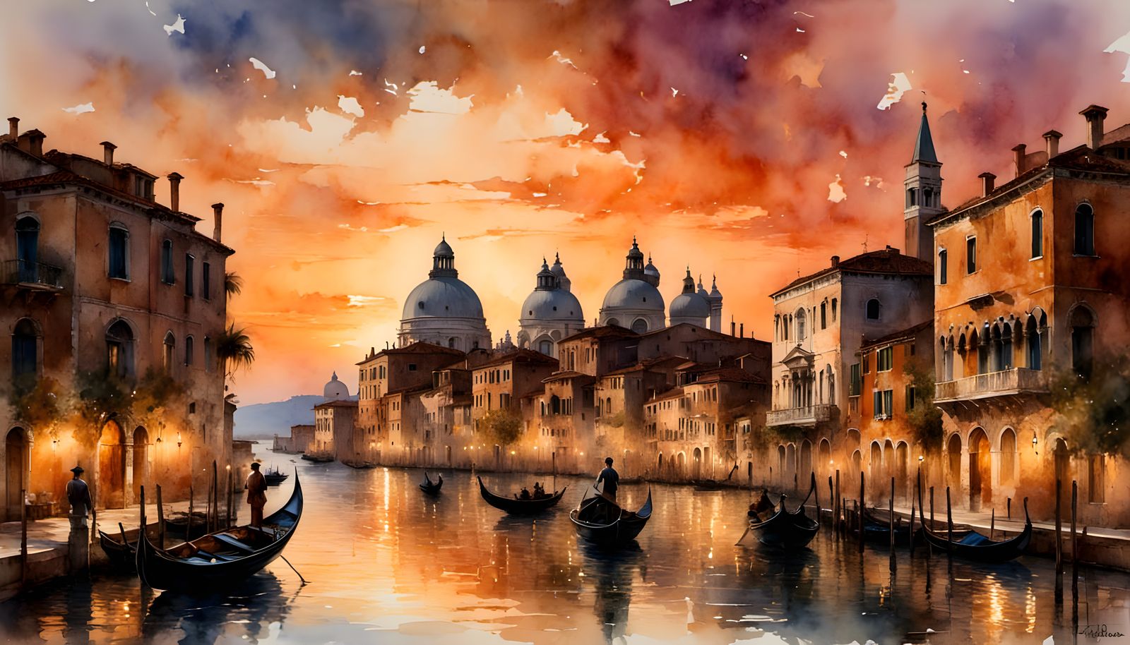 Surreal Sunset in Lush Venice Cityscape with Golden Hour Glo...