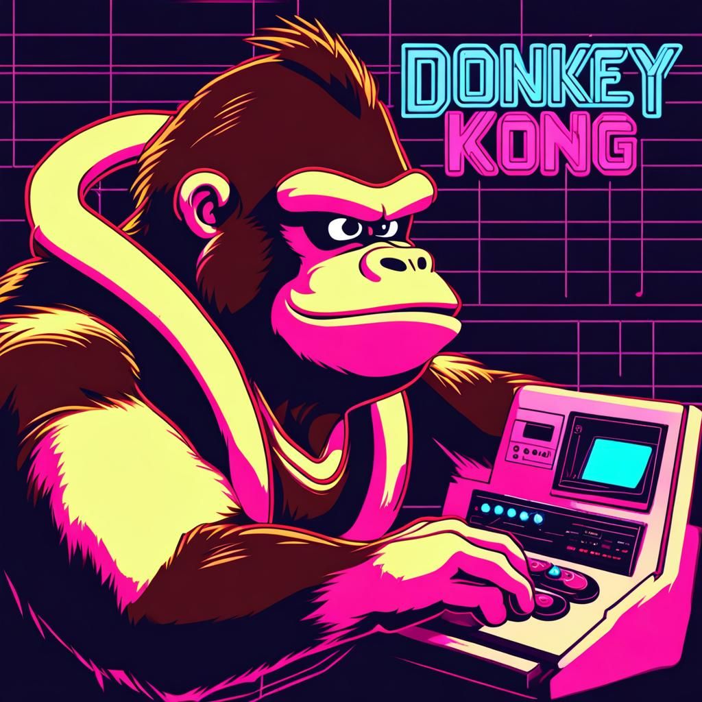 Donkey Kong in Synthwave Neon Style