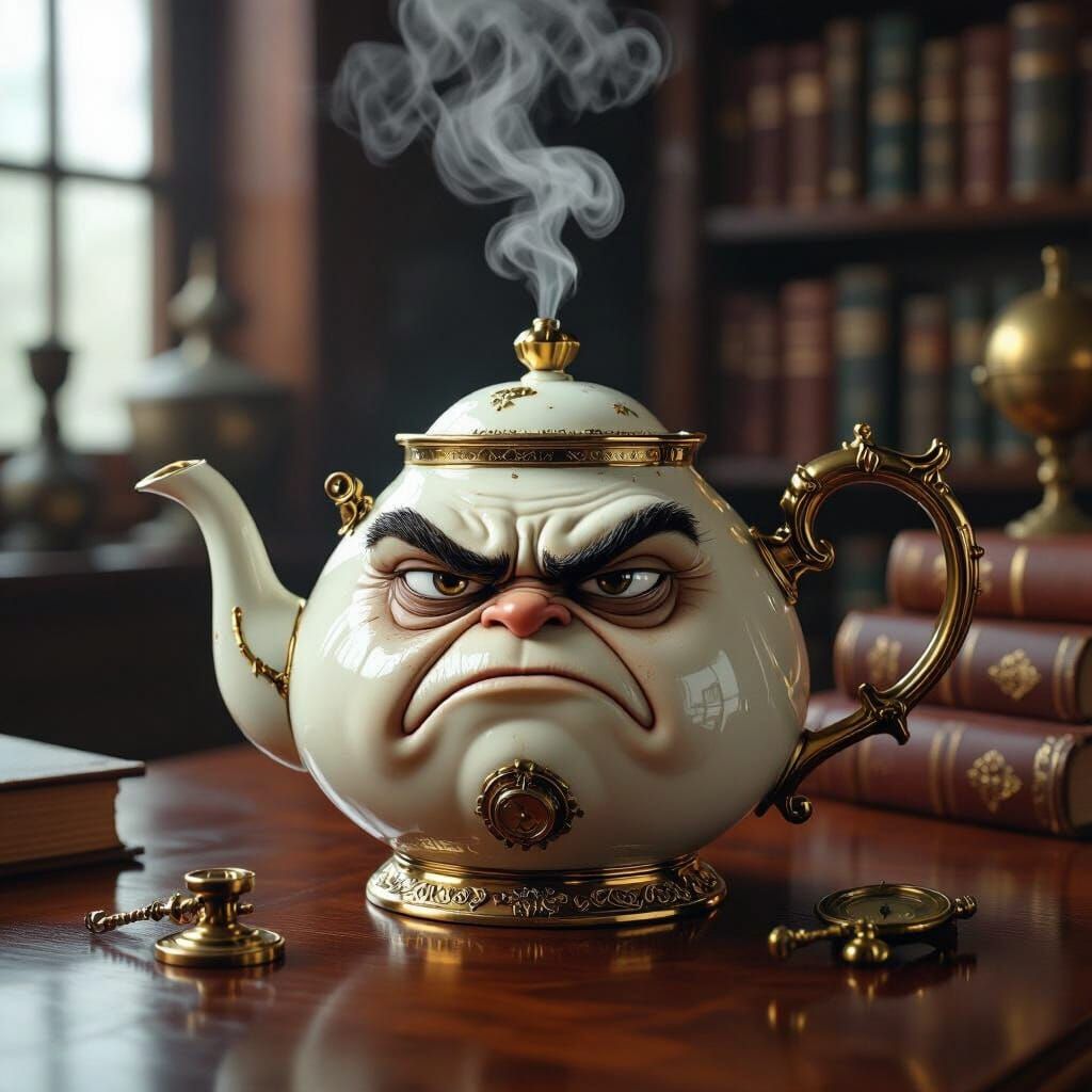 Grumpy Steampunk Teapot in Moody Light