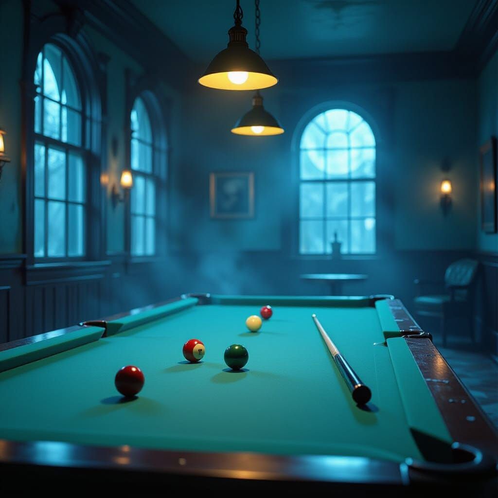 Haunted Billiards Room with Spectral Floating Objects