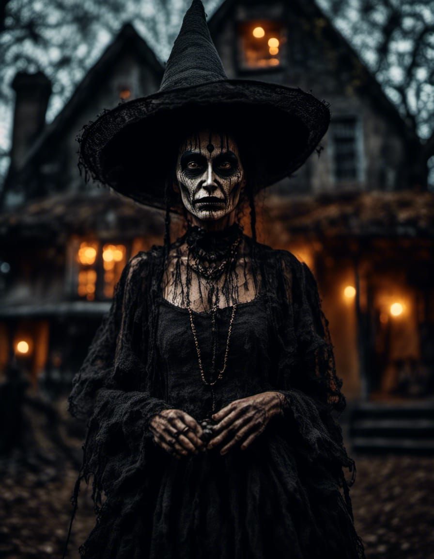 Mystic Village Witch Portrait in Dark Fantasy Style