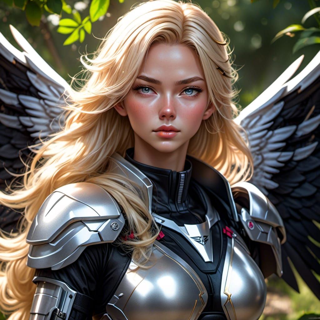 Female Soldier with Angel Wings in High Resolution