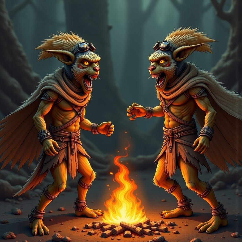 Vibrant Figures Dancing Around Campfire in Impressionistic S...