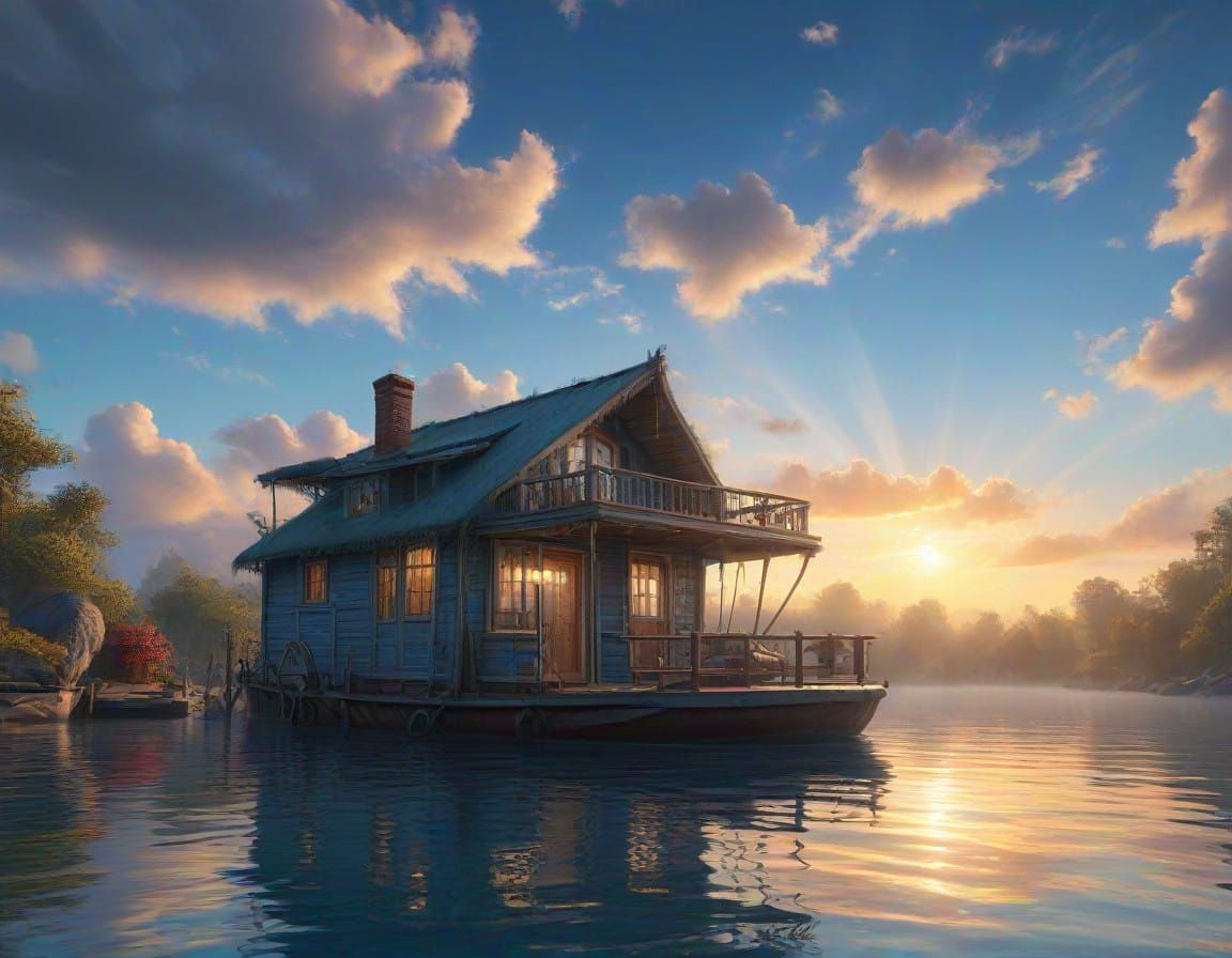 Ethereal Houseboat Oasis in Heavenly Soft Focus