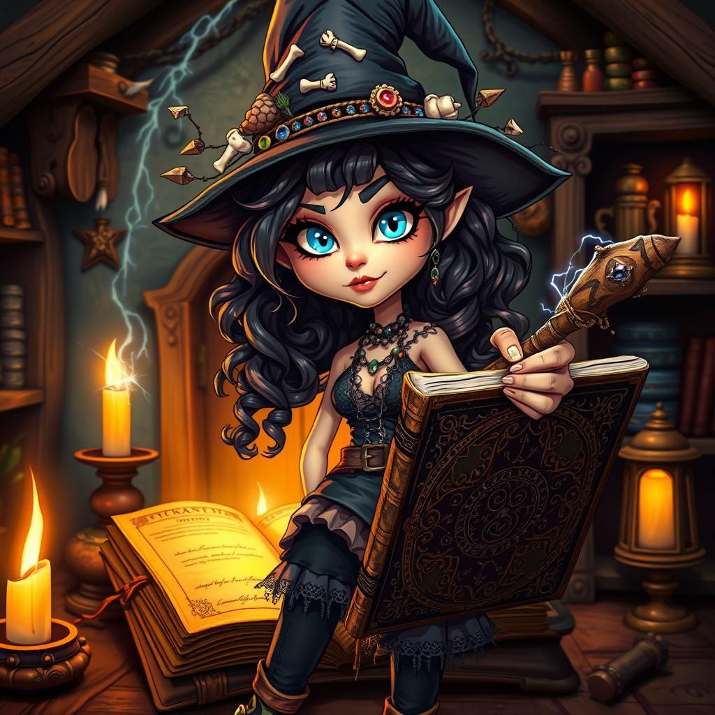 Whimsical Punky Witch with Sparking Wand