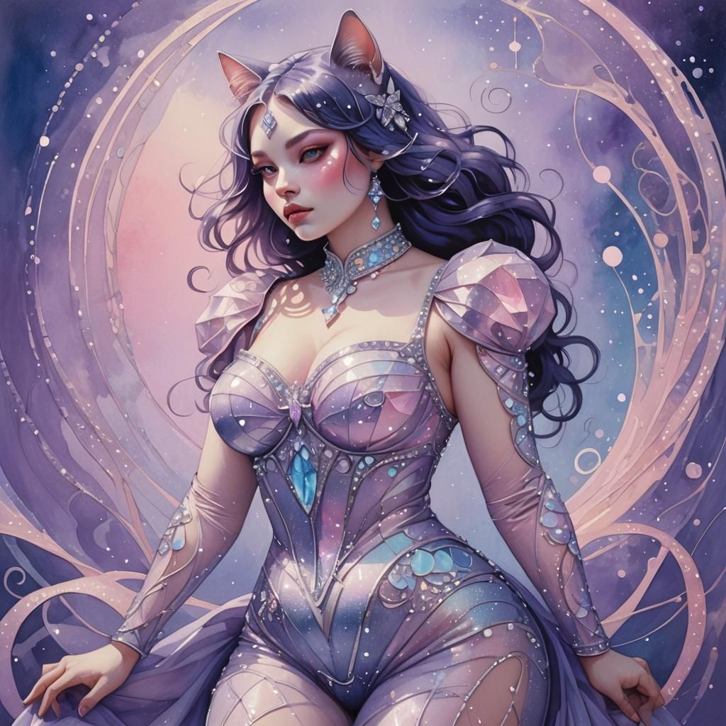 Ethereal Curvy Cat in Rhinestone Costume