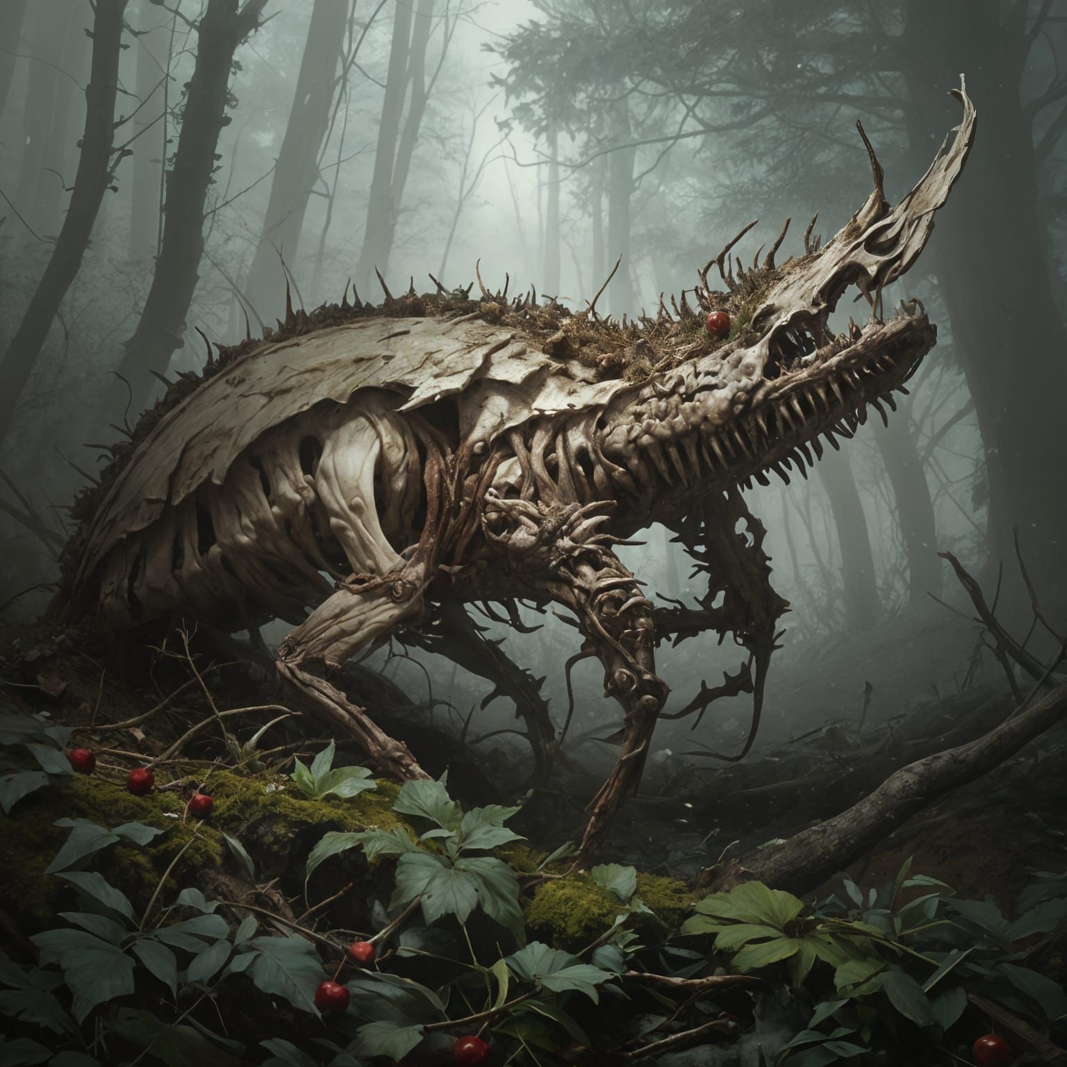 Gnarled Fungi Emerge from Snowy Forest Floor